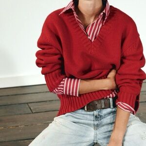 Zara Red V-Neck Sweater